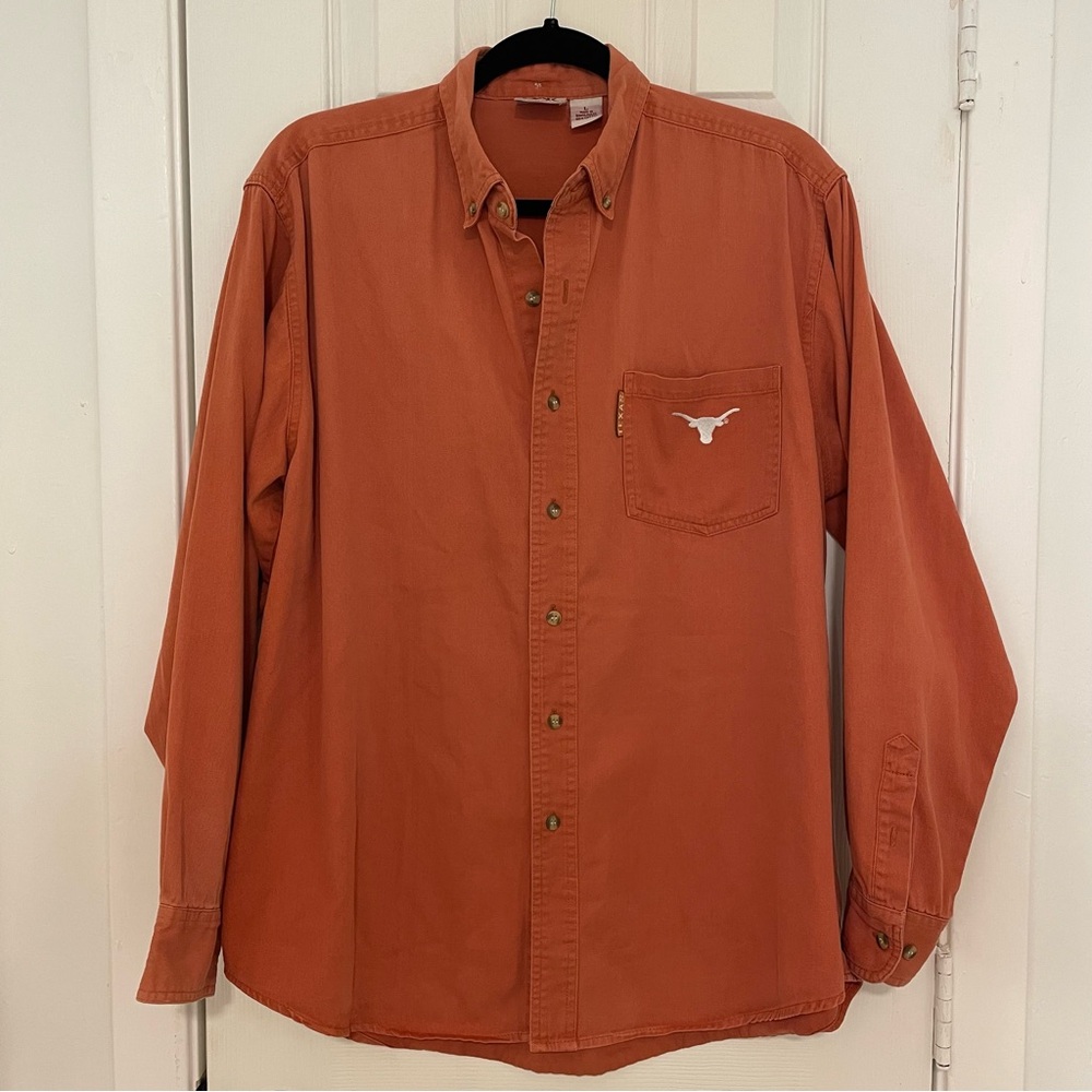 Orange Casual Button Down Shirt with University of Texas Longhorn Logo